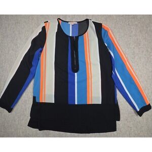 Gibson Latimer Blouse Colorful Stripes 1/4‎ Zip Size Large Oversized